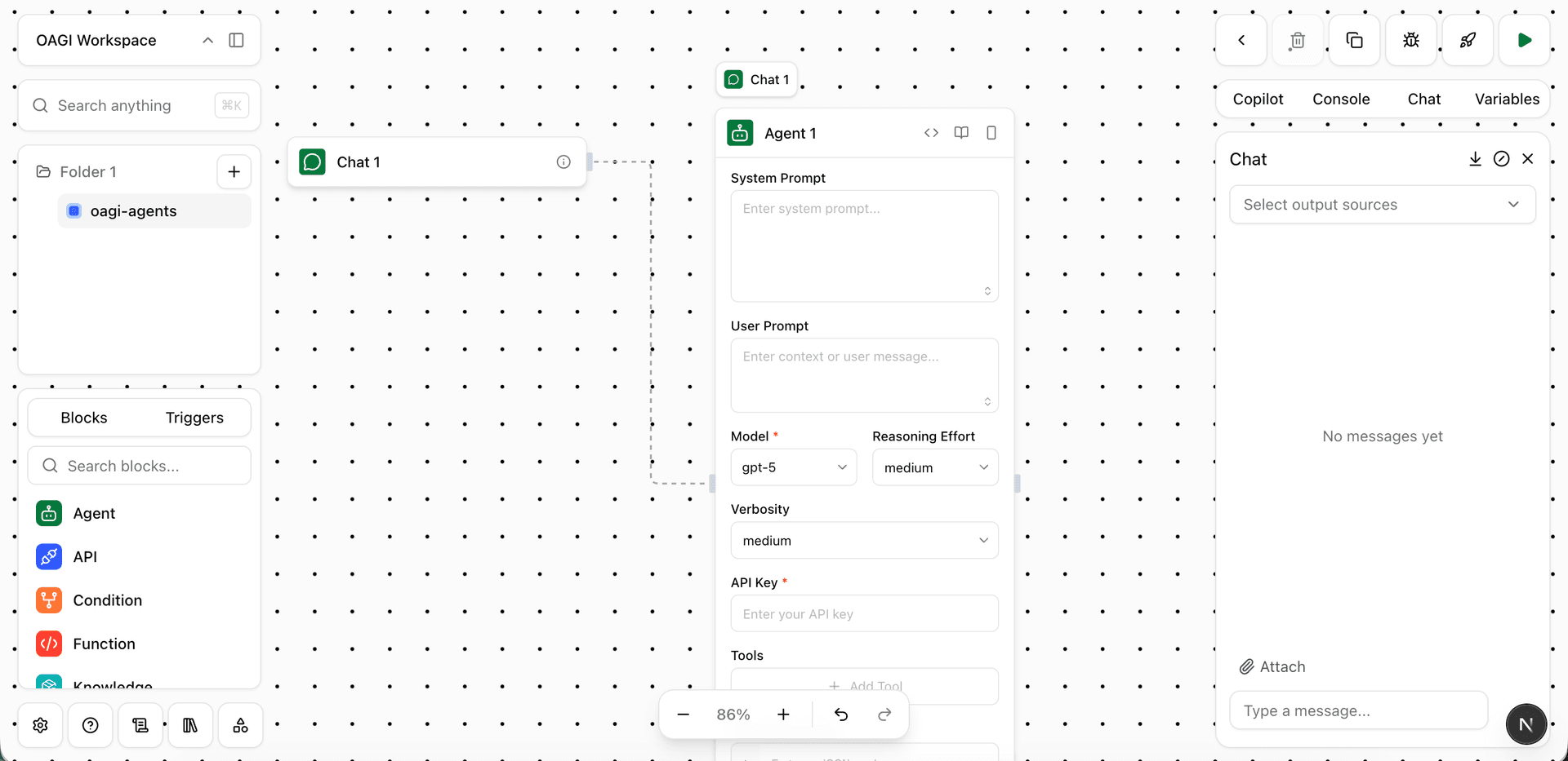 OpenAgentAGI visual workflow canvas